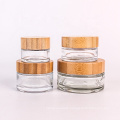 wholesale cosmetic containers face cream  60 clear glass jar with bamboo lid